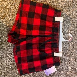 Red plaid pajama shorts.